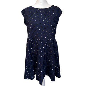 Women's Boden Romaine Tiered Jersey‎ Dress Navy/Gold Polka Dots Size 10P